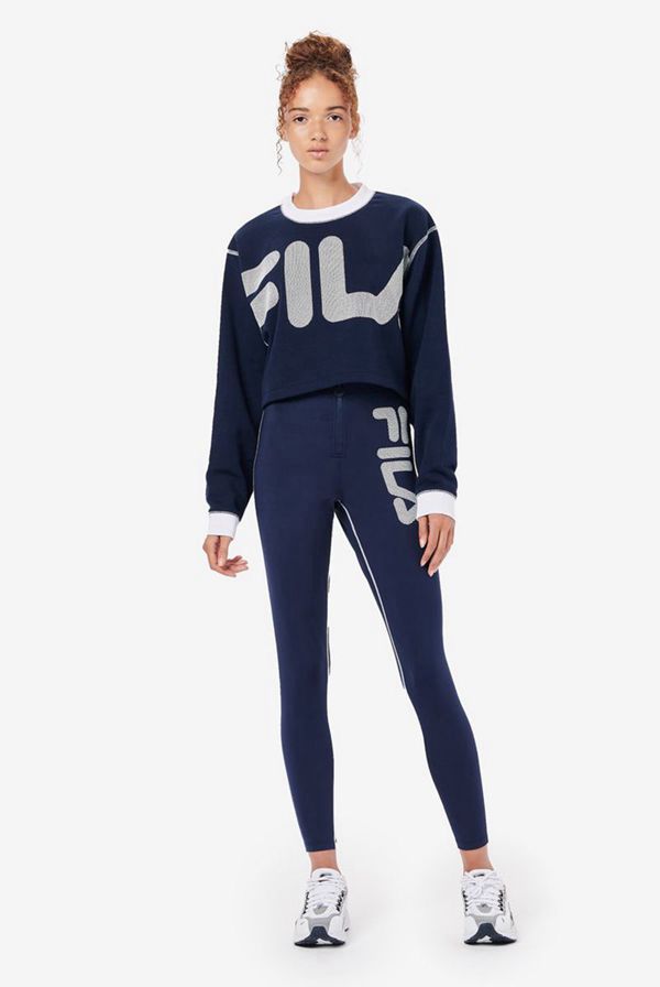 Fila Neha Crop Oversized Women's Sweatshirts - Navy/White,NZ 316-90563